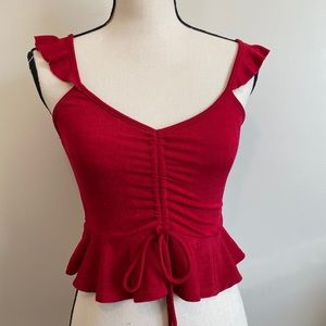 lulus Red Ruffle Sleeve Tank Top xs flutter top